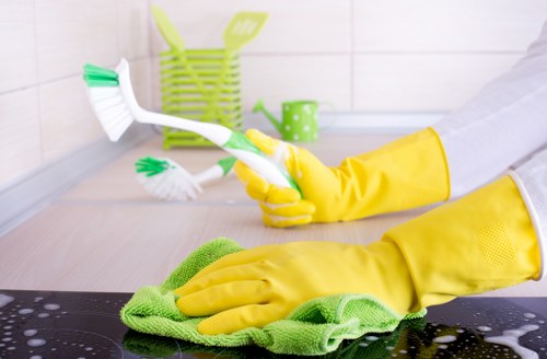 Kitchen house cleaning with organized countertops